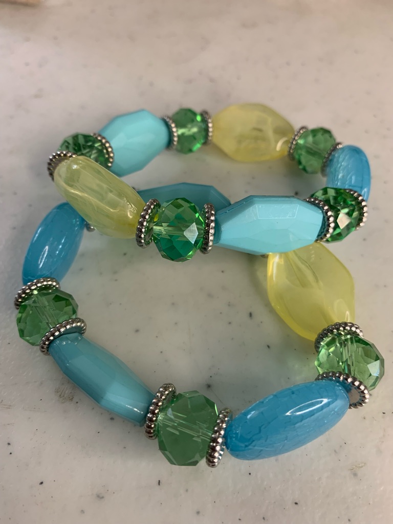 Blue Green Yellow Glass Beaded Stretch Bracelet Set 15$